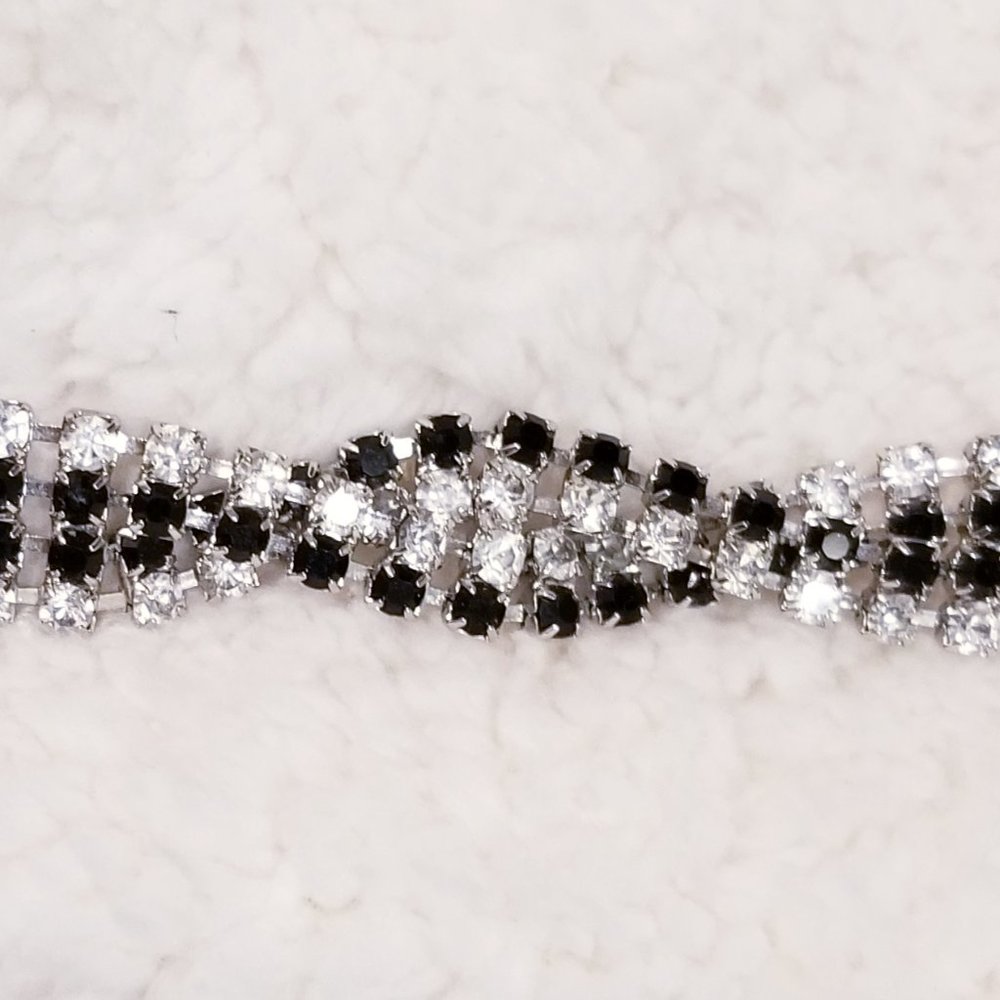 Vintage Black and Crystal Criss Cross Rhinestone Bracelet